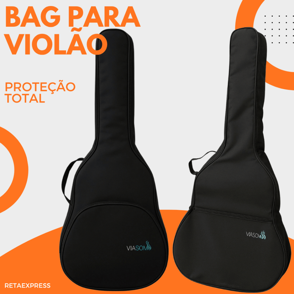 Capa case ou bag para violão e guitarra com bolso para acessórios alça dupla nas costas alça lateral