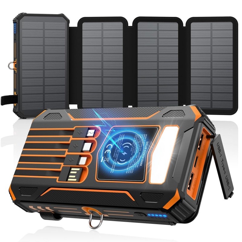 Carregador Solar Portátil 20000mAh Carregamento Rápido PD QC 3.0 USB-C com Lanterna para Camping e Viagens