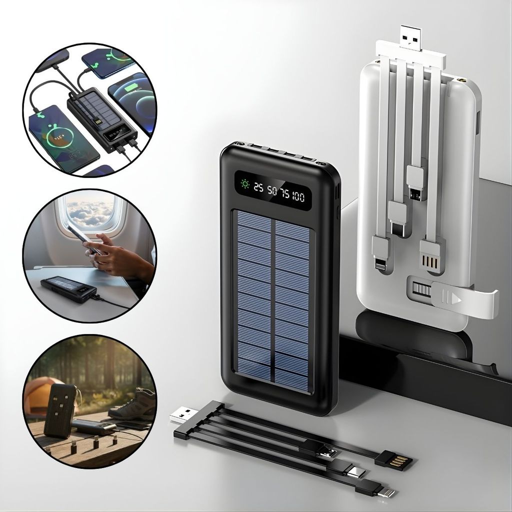 Carregador Portátil Power Bank Turbo 20000mah Solar 5 em 1 com Lanterna Carga Rápida