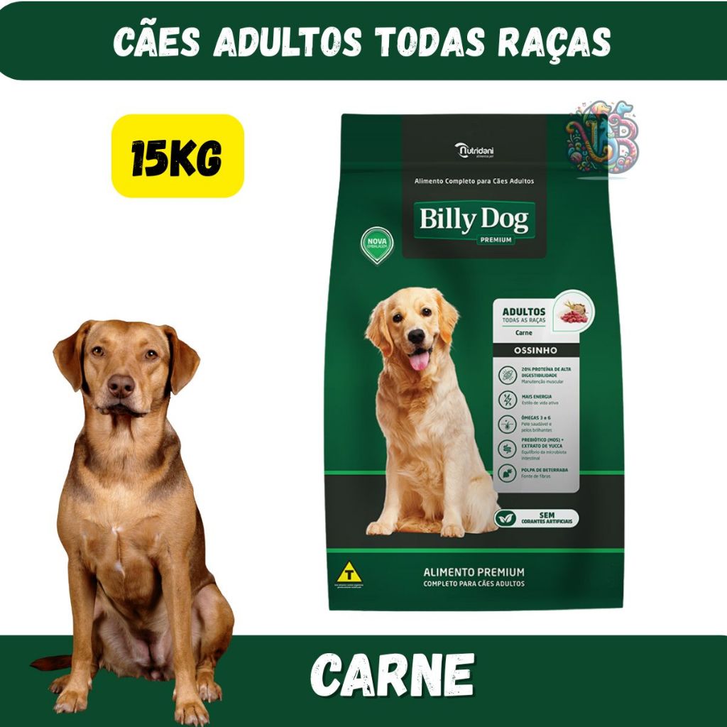 Billy Dog Ossinho Ração Premium Cães Adultos Carne 15kg