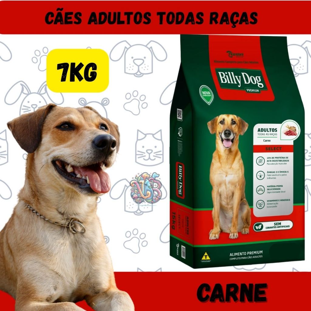 Billy Dog Select Ração Premium Caes Adultos Carne 7kg