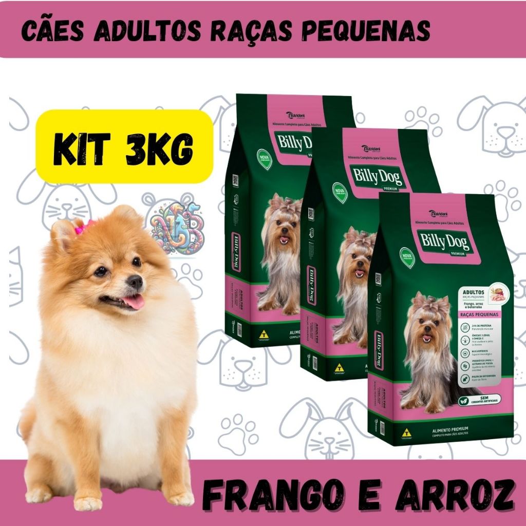 Billy Dog Ração Premium Cães Adultos Raças Pequenas Frango e Arroz 3kg