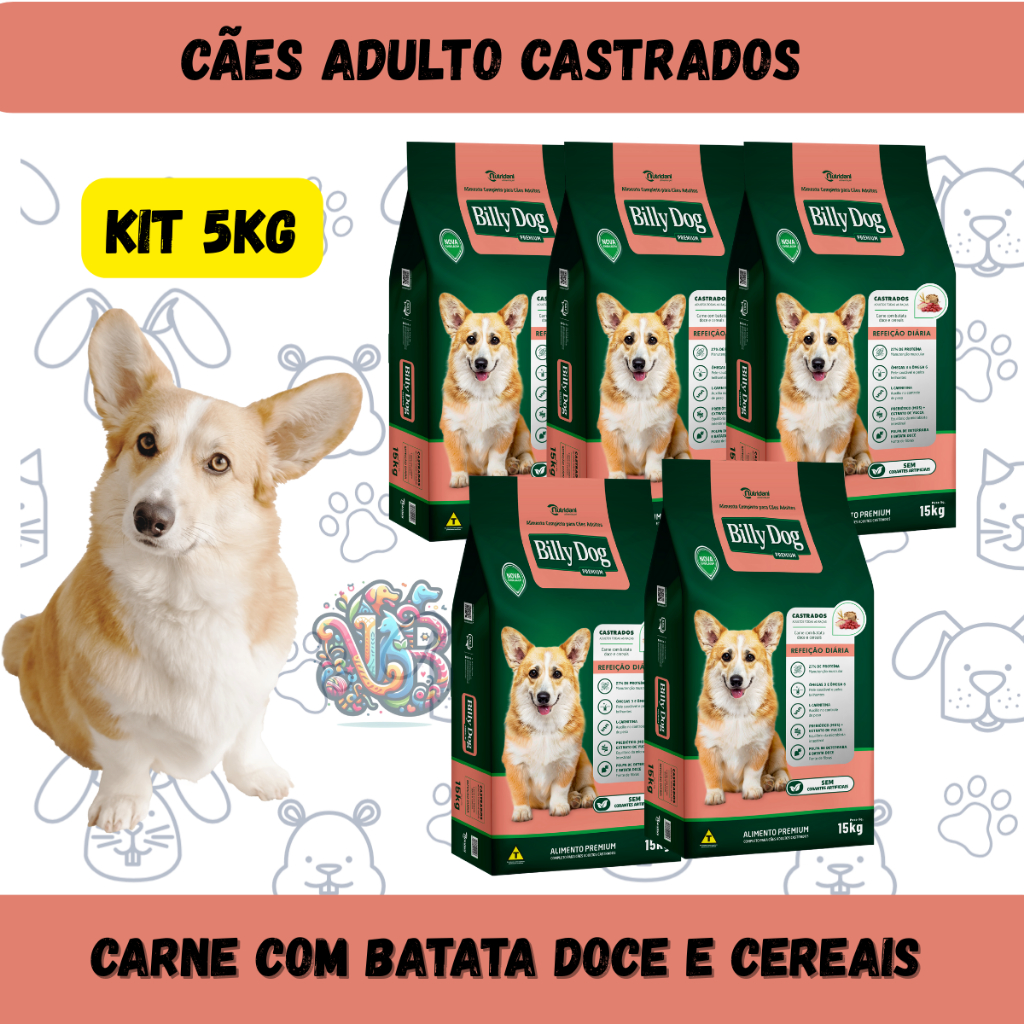 Billy Dog Ração Premium Cães Castrados kit 5kg