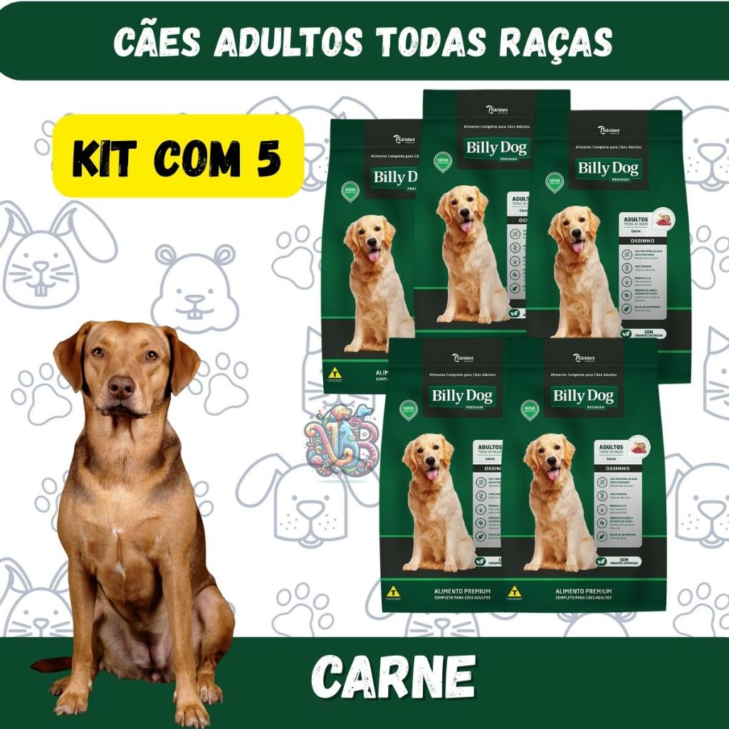 Billy Dog Ossinho Ração Premium Cães Adultos Carne 5kg