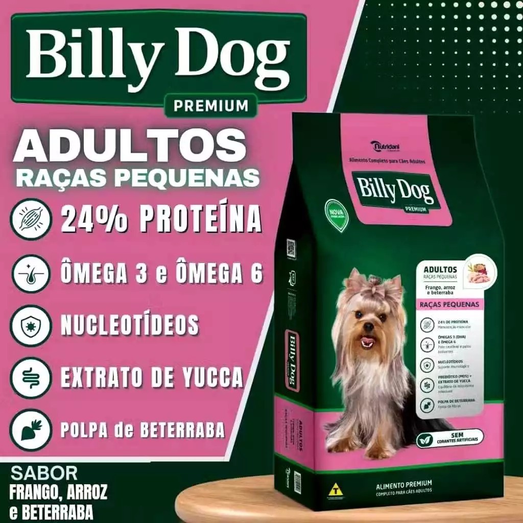 RAÇÃO BILLY DOG PREMIUM ADULTOS RAÇAS PEQUENAS 10,1KG. ( 24% De Proteína )