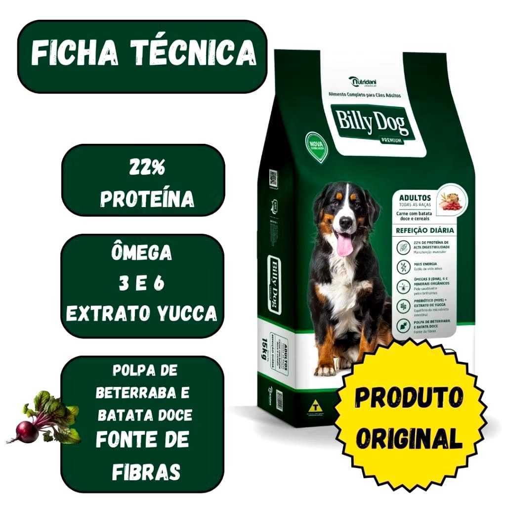 Ração Para Cães Billy Dog Premium Refeição Diaria Carne B. Doce Cereais 25KG