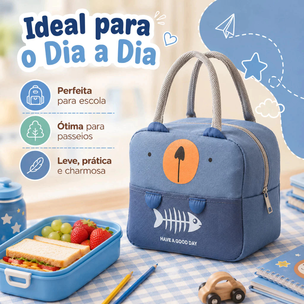 Cute Kids Cooler Bag with Hand Strap, Lightweight, Large Capacity for School Trips and Snacks