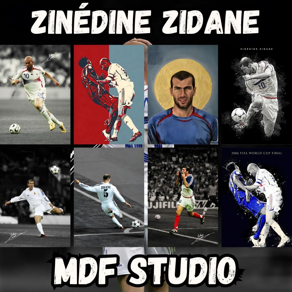 Placas Quadros Decorativos - Zidane: Lendas do Futebol em Arte Memorável!