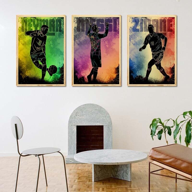 quadro decorativo neymar zidane messi futebol sala quarto