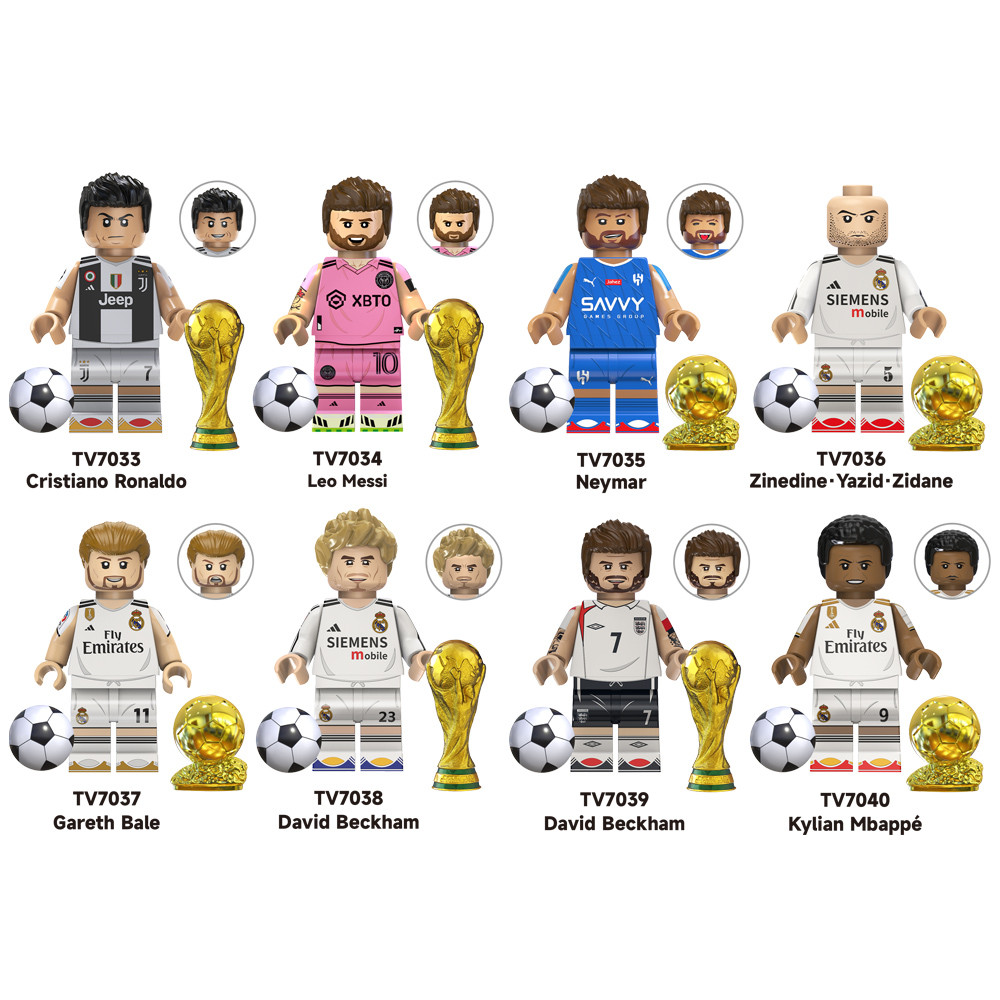 Novo Bellingham Mbappe Beckham Bale Zidane Neymar Messi Ronaldo CR7 Bloco De Construção Figura Brinquedos