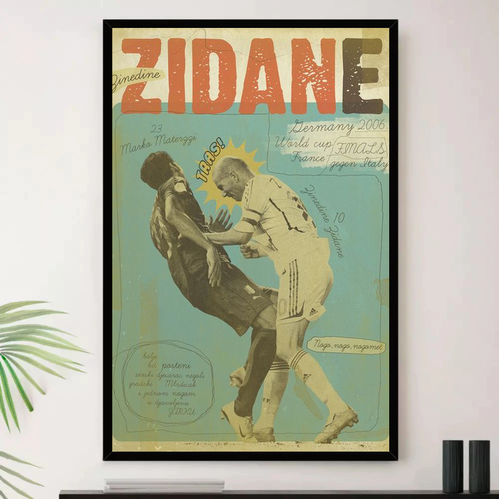 Quadro Placa Decorativa Zidane Atleta Esporte Futebol com Moldura