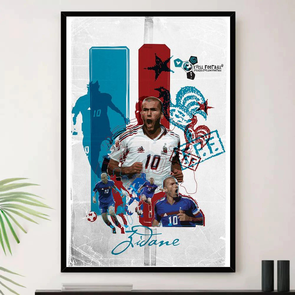 Quadro Placa Decorativa Zidane Atleta Esporte Futebol com Moldura