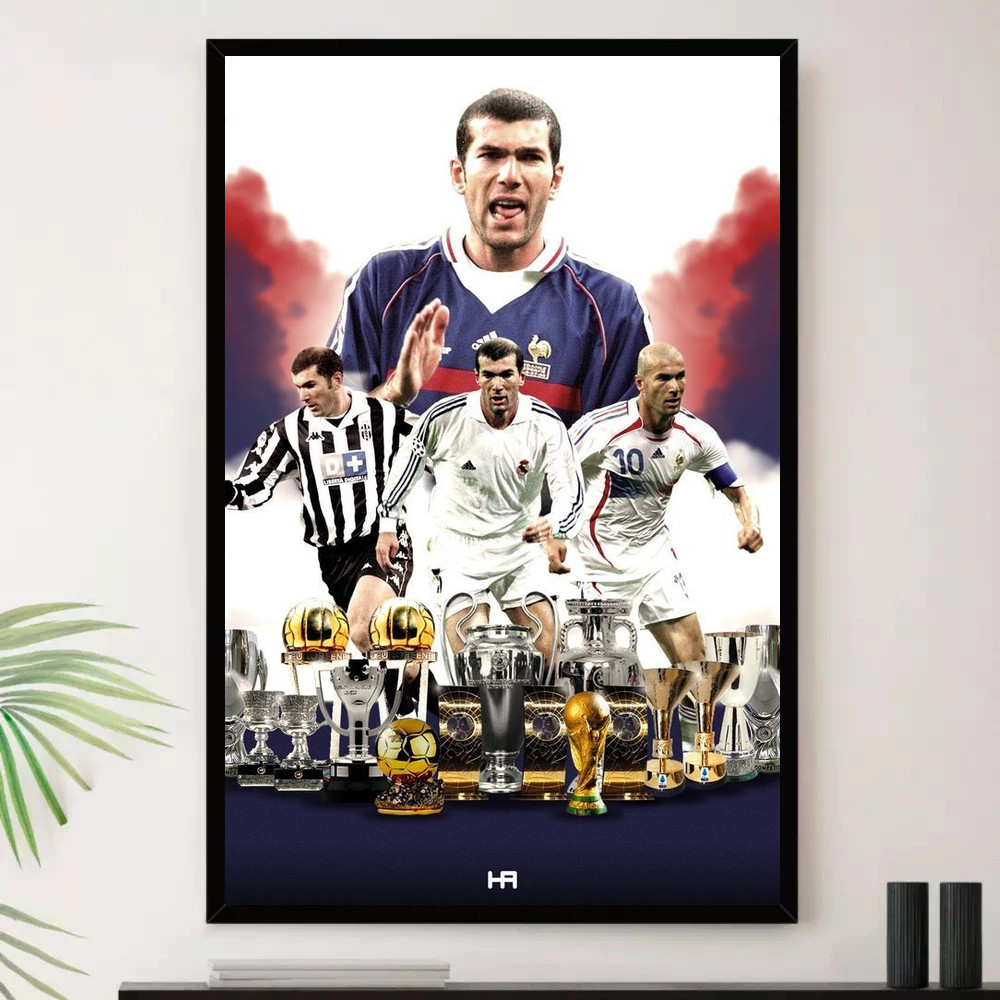 Quadro Placa Decorativa Zidane Atleta Esporte Futebol com Moldura