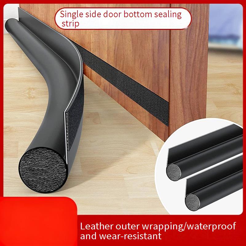 Tiras De Vedação De Porta De Velcro De Couro Preto-Proteção De Calor De 3 Seções , À Prova De Vento Som E Insetos