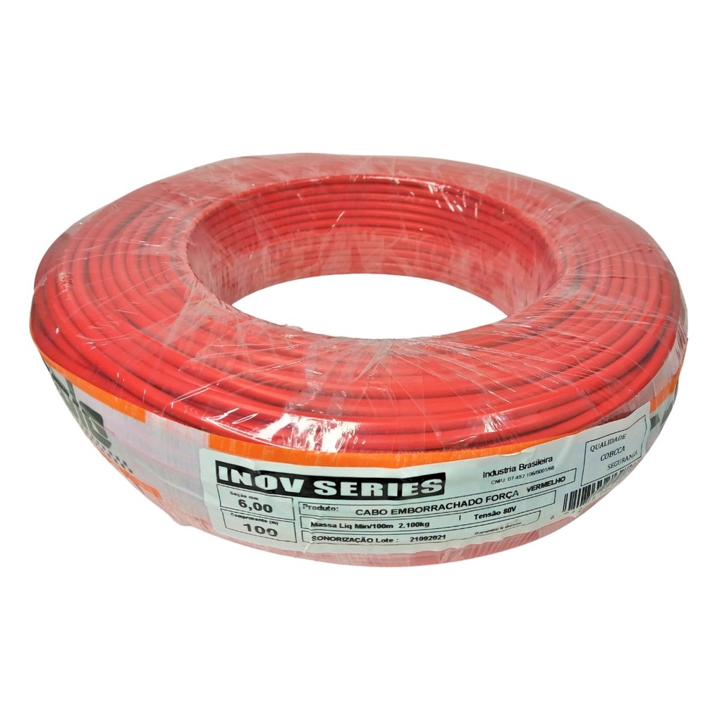 Cabo Auto 6,0mm Vermelho Cristal Para Som Automotivo Rolo 100 Metros Seção 1 x 6mm Fio Resistente Reforçado Emborrachado