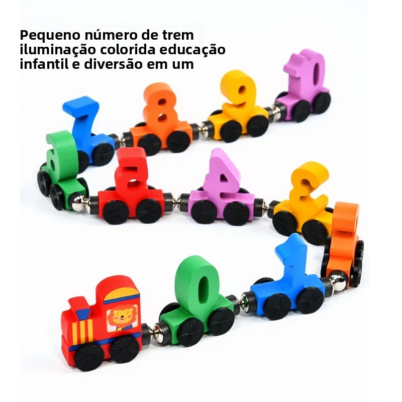 12 seções crianças número magnético de madeira pequeno trem número do bebê cor cognição montagem brinquedo