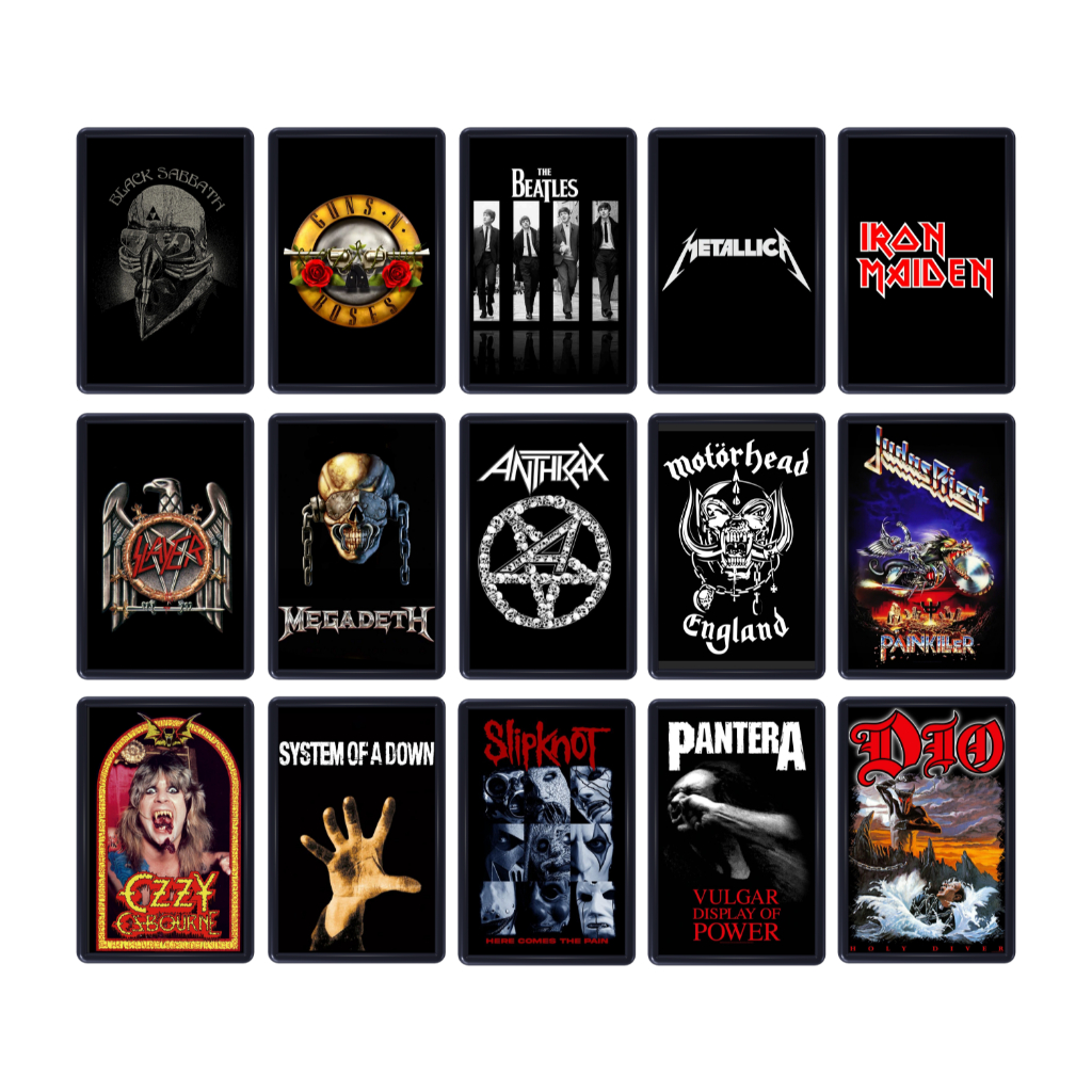 Kit de 5 Quadros Decorativos Com moldura Tamanho 20x30cm Tema Bandas Rock Heavy Metal