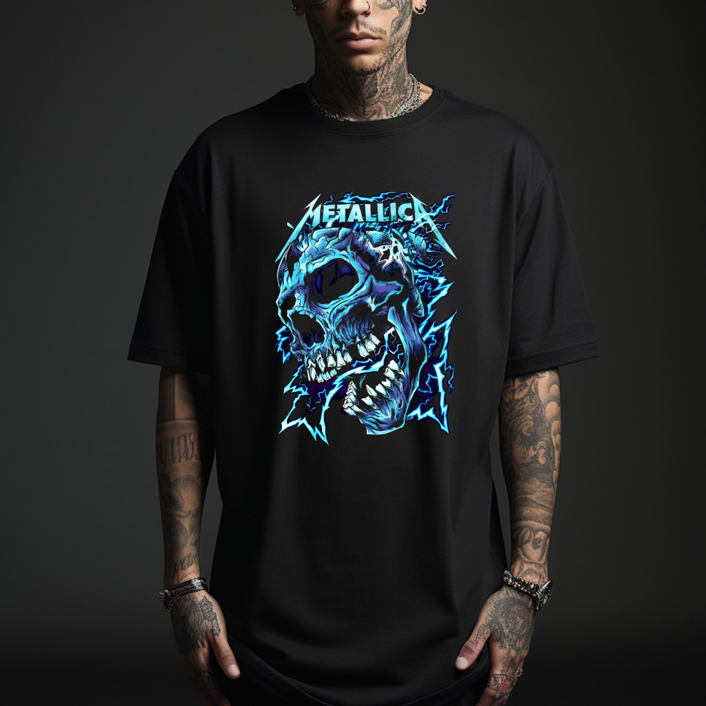 Camiseta Camisa Metallica Skull Lightning Rock Metal