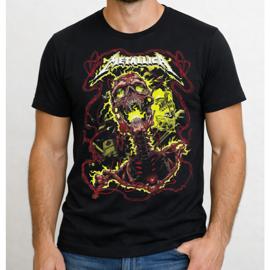 Camiseta Banda Metalica Diversas Estampas Personalizadas Grunge Metal Rock