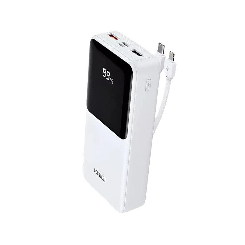 Power Bank KAIDI 20000mAh Portátil | 22.5W Turbo + 20W PD Cabos Tipo-C e Lightning Integrados | Display Digital KNC-232