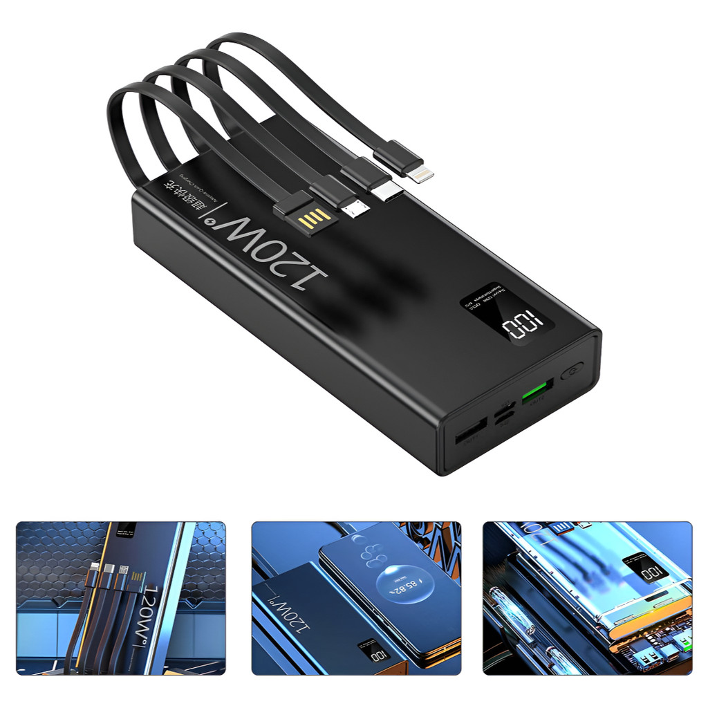 Power Bank Portátil 20000mah Carga Rápida Com Led + 4cabos