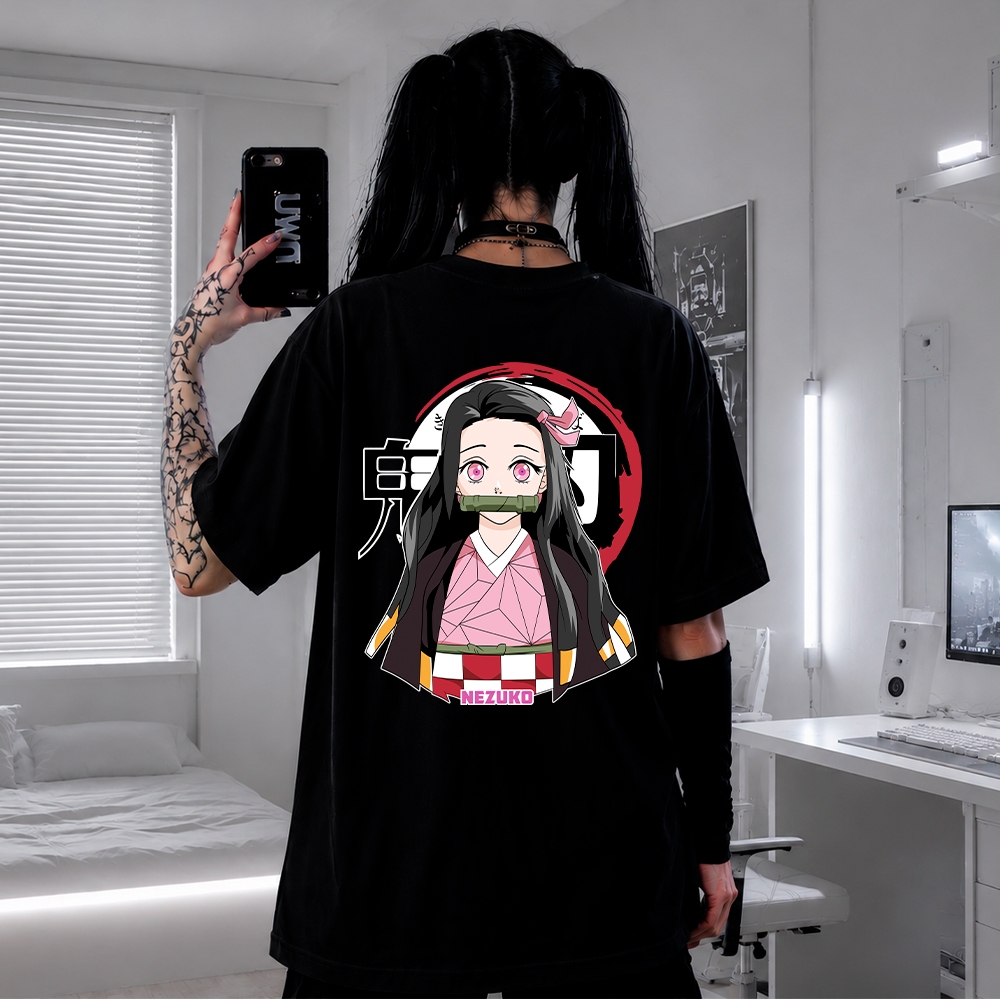 Camiseta Anime Demon Slayer Nezuko Kimetsu Yaiba Oversized Premium Streetwear Casual Academia Treino