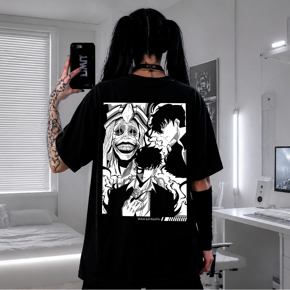 Camiseta Anime Solo Leveling Quadro Statue Oversized Premium Streetwear Casual Academia Treino