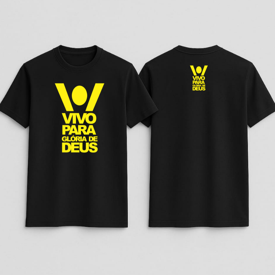 Camisa Cristã Vivo Para Gloria de Deus UnIsex Ótimo Acabamento E Durabilidade Anti-pilling 100% Poliéster Premium