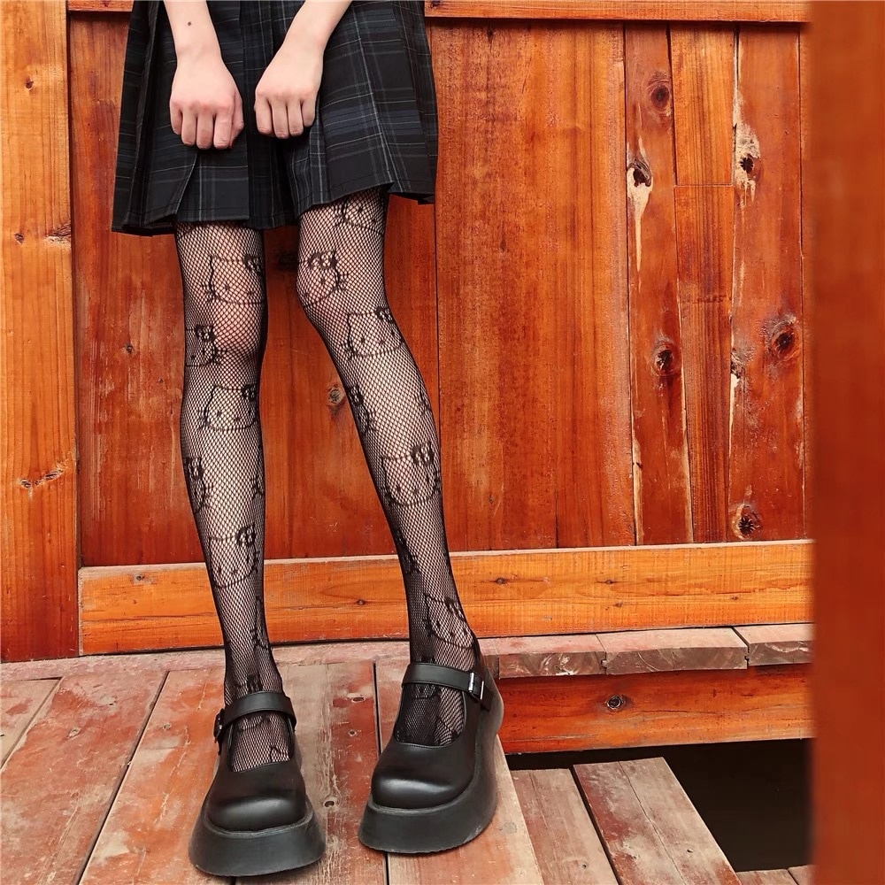 Summer Punk Hot Girl Lolita Pantyhose Cat Pattern Fishing Net Stockings Harajuku Stockings Nylon Women's Socks