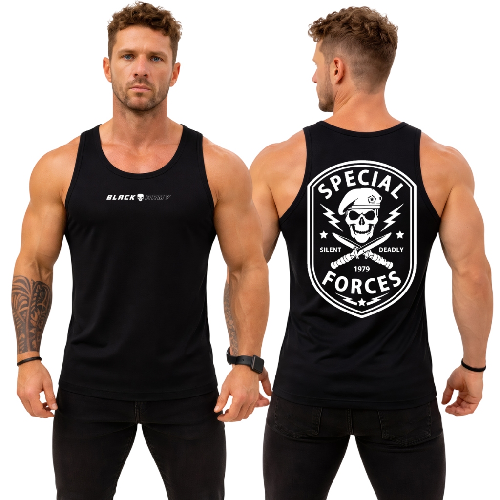 Camiseta Regata Dry Fit Original Masculina Caveira Special Forces Black Army