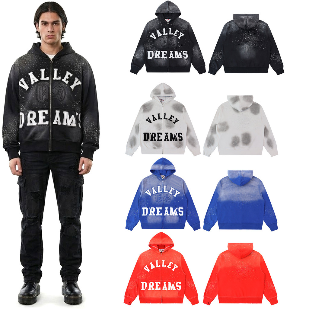 Vale Retro Wash Water Desfiado diamantes estampados Jaqueta Valley Dreams Moletom com capuz