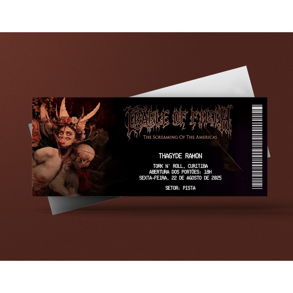 Ingresso Holográfico Personalizado Cradle of Filth - The Screaming of the Americas Tour