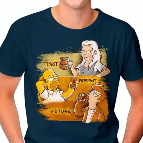 Camiseta Passado, Presente, Futuro Cerveja Desenho Série Filme Blusa