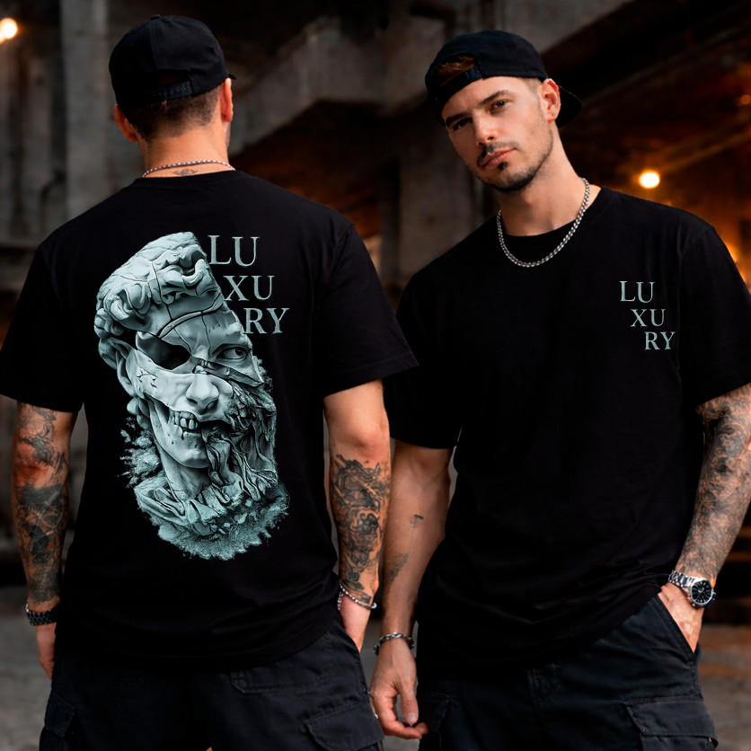 Camiseta Masculina Estampada Estátua Luxury Camisa Feminina 100% Algodão Premium Reforçado