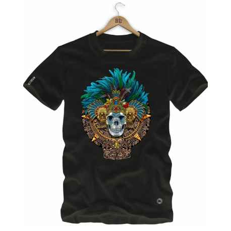 Camiseta Masculina Tecido Premium Estampa Tribal Com Caveira 100% Algodão