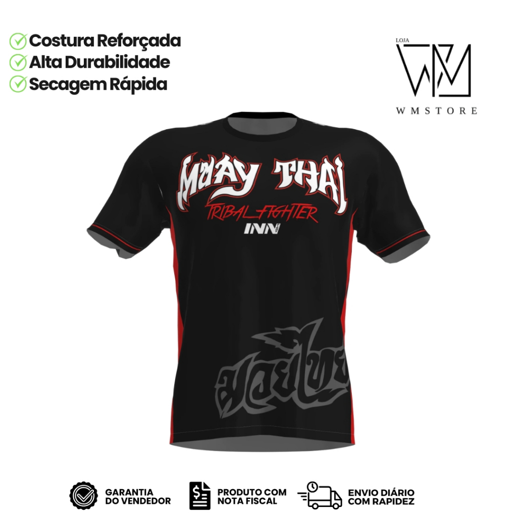 Camiseta Unissex  Muay Thai Tribal Fighter Manga Curta