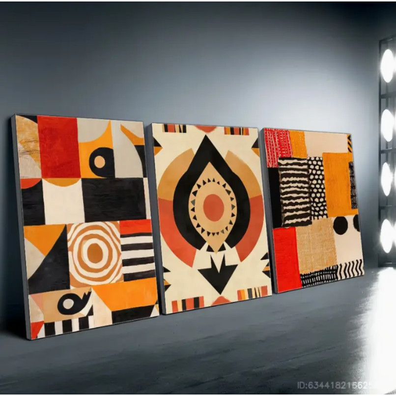 Kit 3 Quadros Decorativos Infantil Quarto Bebê Moderno com Moldura - Safari Tribal