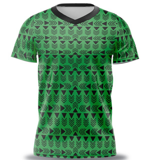 Camiseta Estampa Tribal Africano Verde e Preto  Flechas