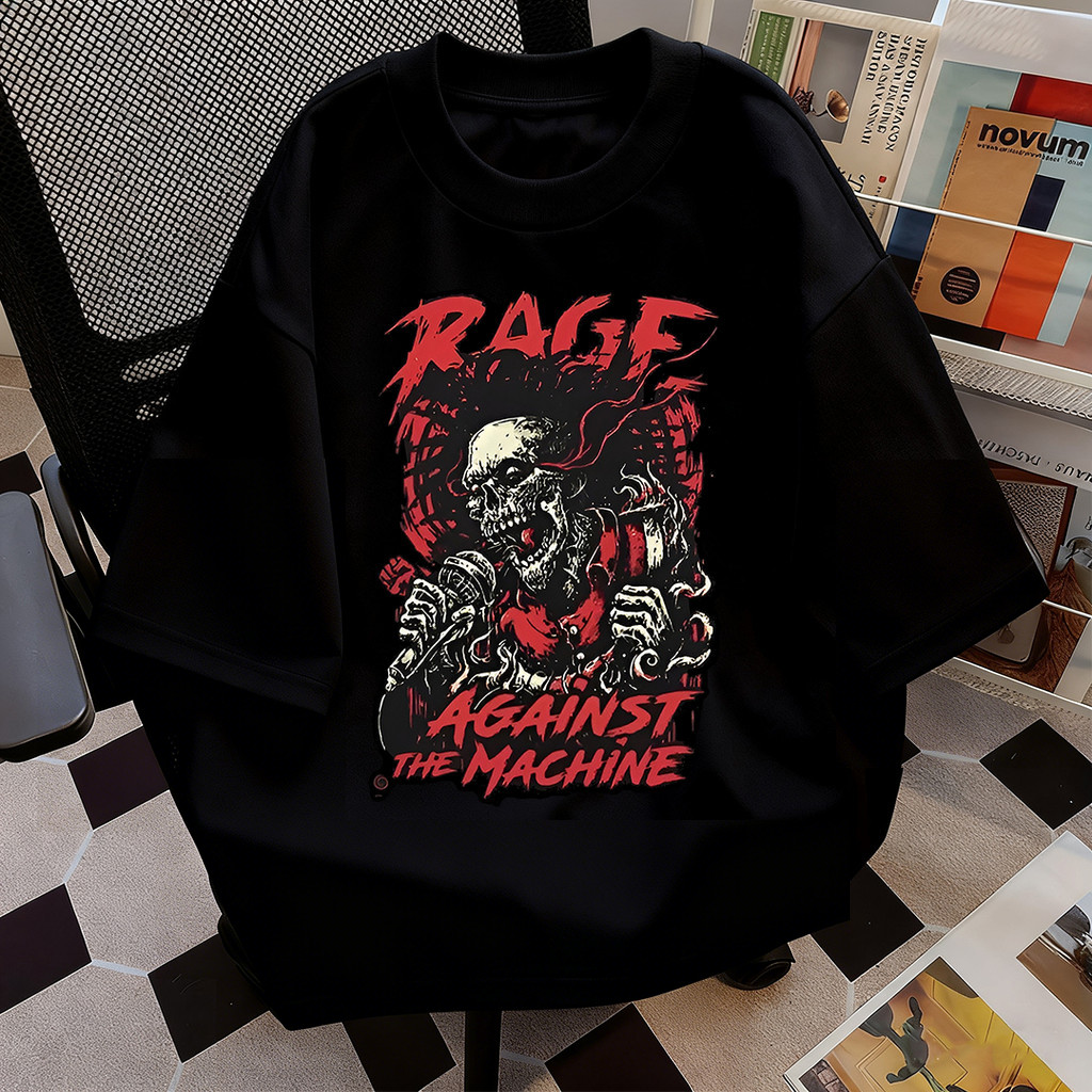 2026 Camiseta Masculina Estampa RAGE AGAINST THE MACHINE Caveira Blusa Unissex Streetwear T-shirt