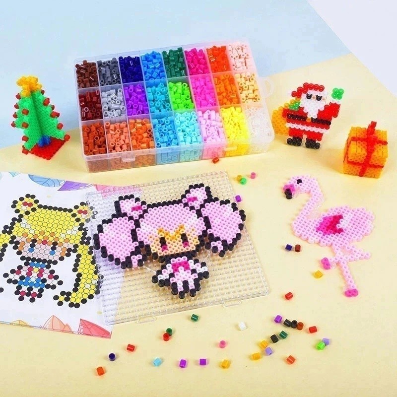 Kit Artesanato DIY Pixel Art Miçangas de Fusão 2,6mm Com Ferro, Pegboard, Chaveiros e Acessórios Completos