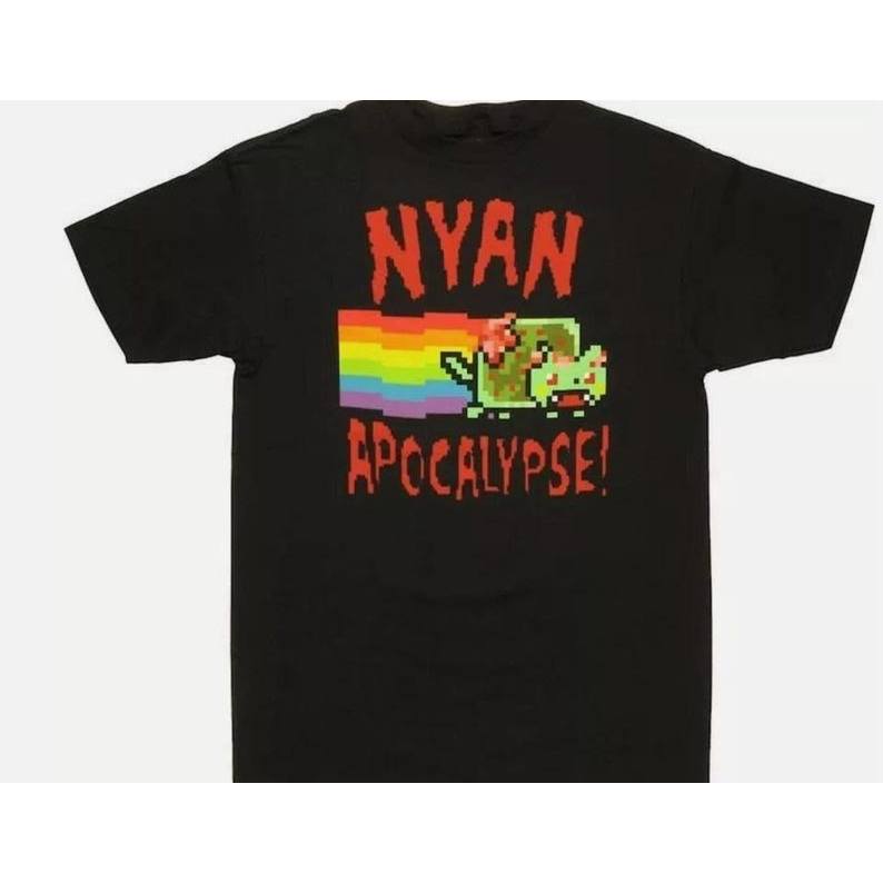 Camiseta Masculina Feminina Oversized Estampa Gato Nyan Cat Pixel Art Arco-Íris “Nyan Apocalypse!” T-shirt Streetwear