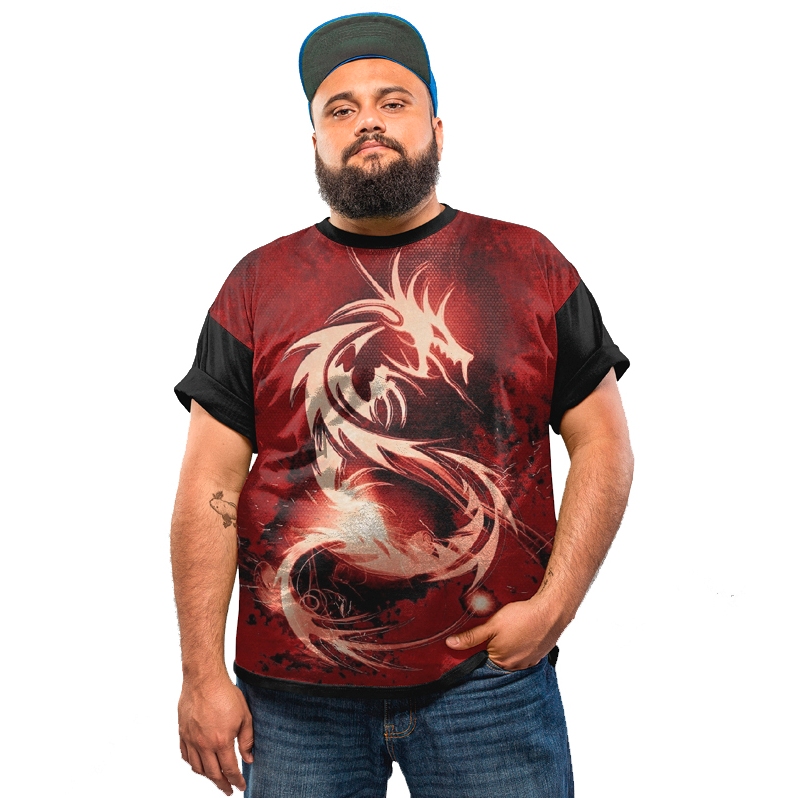 Camiseta Plus Size Dragão Dragon Pattern Light Neon G1 A G6