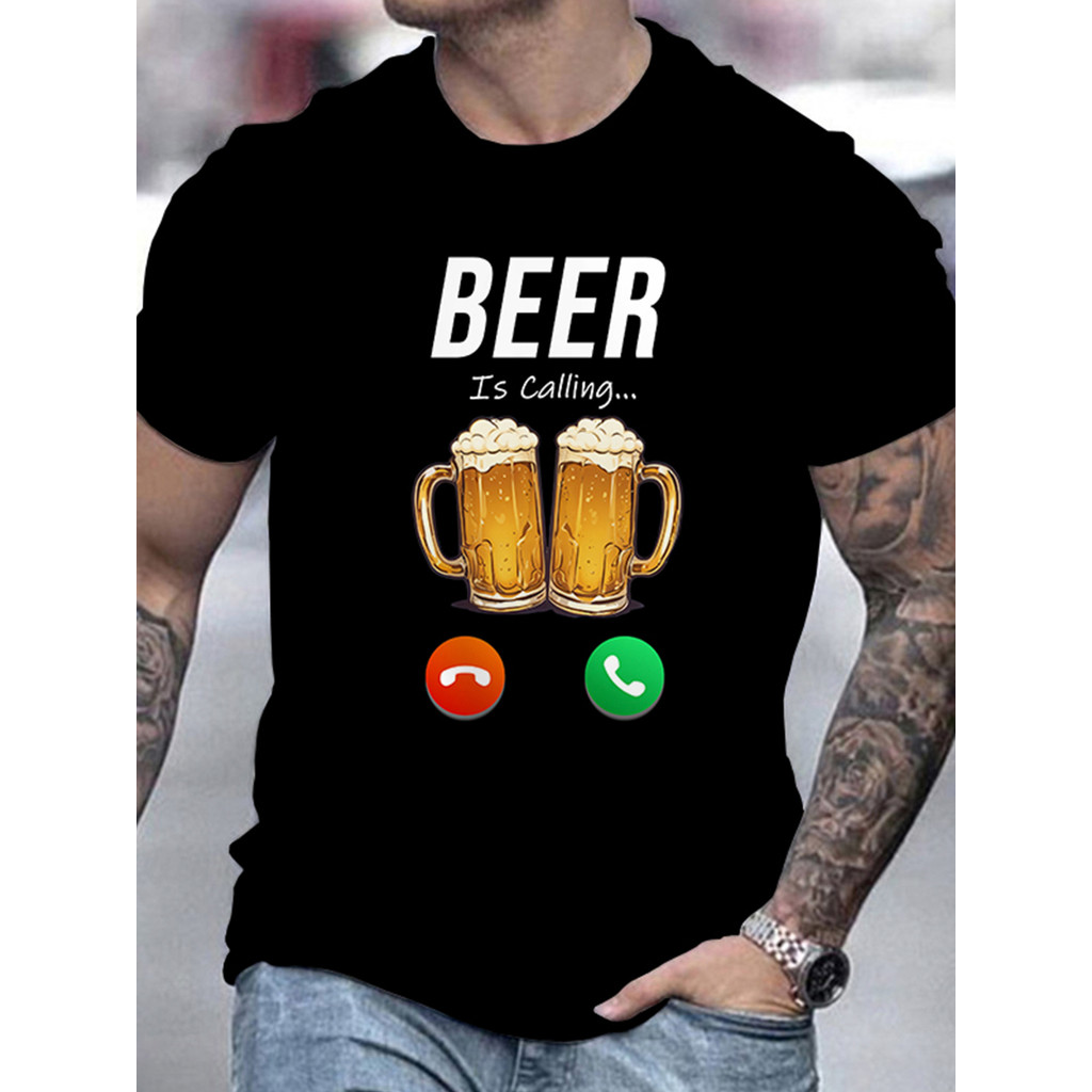 2026 Nova Camiseta Masculino Feminino Oversized Beer Pattern Cerveja Estampa Divertida Estilosa  Verão