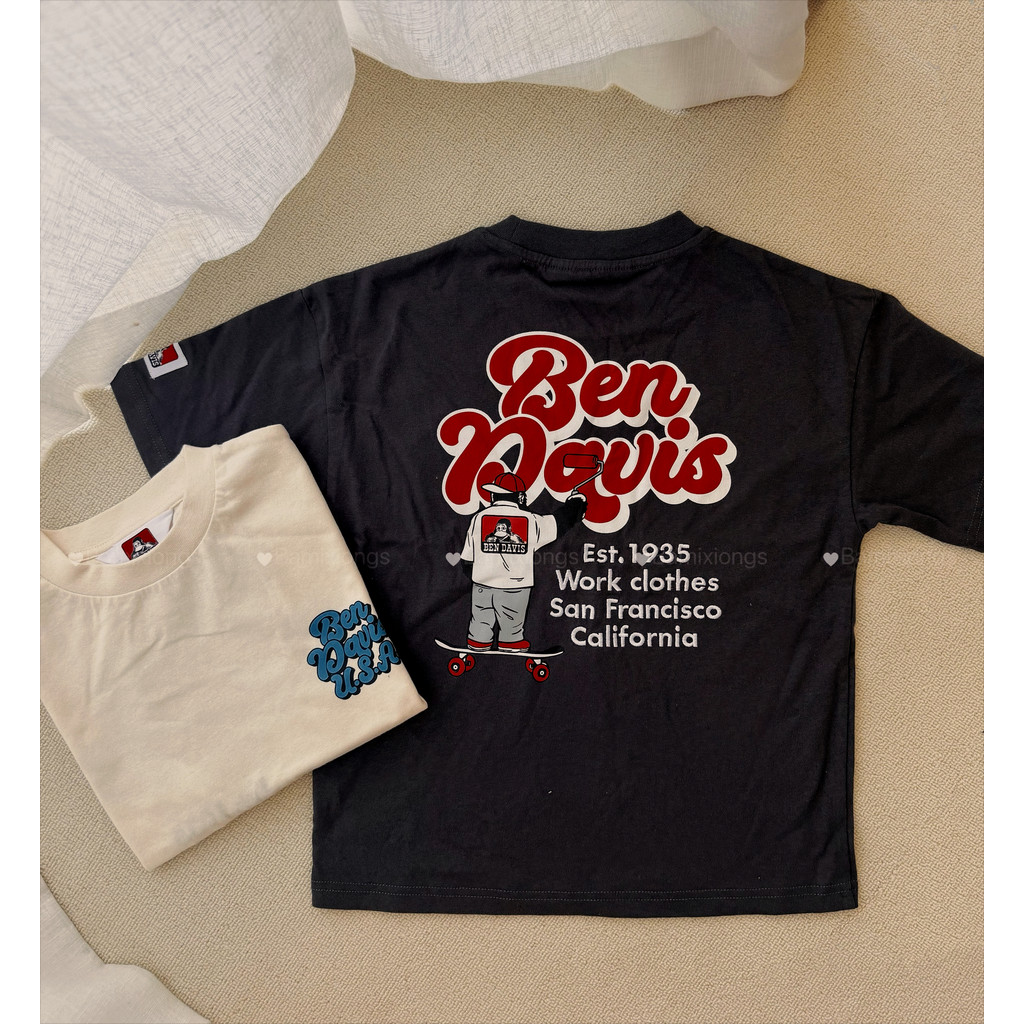 Pronto Estoque BEN DAVIS Back Letter Pattern Print Masculino E Feminino Casual Gola Redonda Manga Curta 100 % Algodão Ca