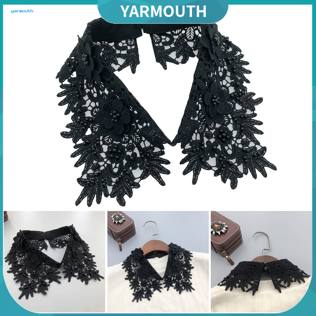 Collar Accessory Women’s Fake Lapel Embroidery Flower Pattern Solid Color Enhancer Formal Uniform Shirt Extension for