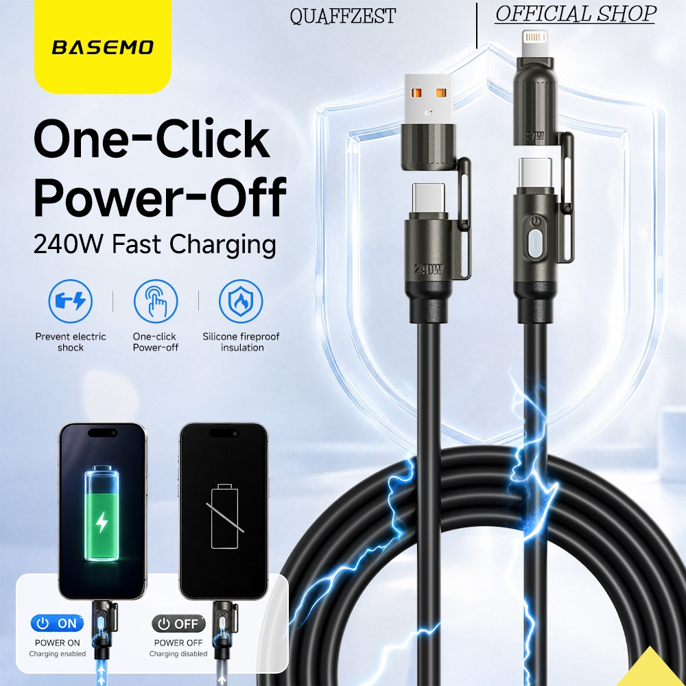 Cabo de Carregamento Rápido 4 em 1 de 240W com Desligamento por Um Clique, USB A para Tipo C, Lightning, Proteção Contra