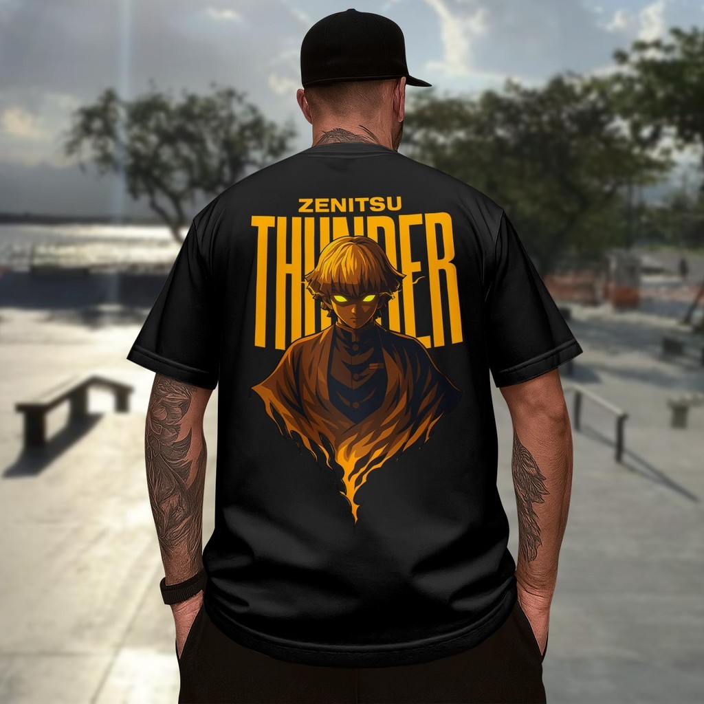 Camiseta Oversized Anime Zenitsu Camisa Demon Slayer Algodão 100% Look Casual Cultura Pop Street