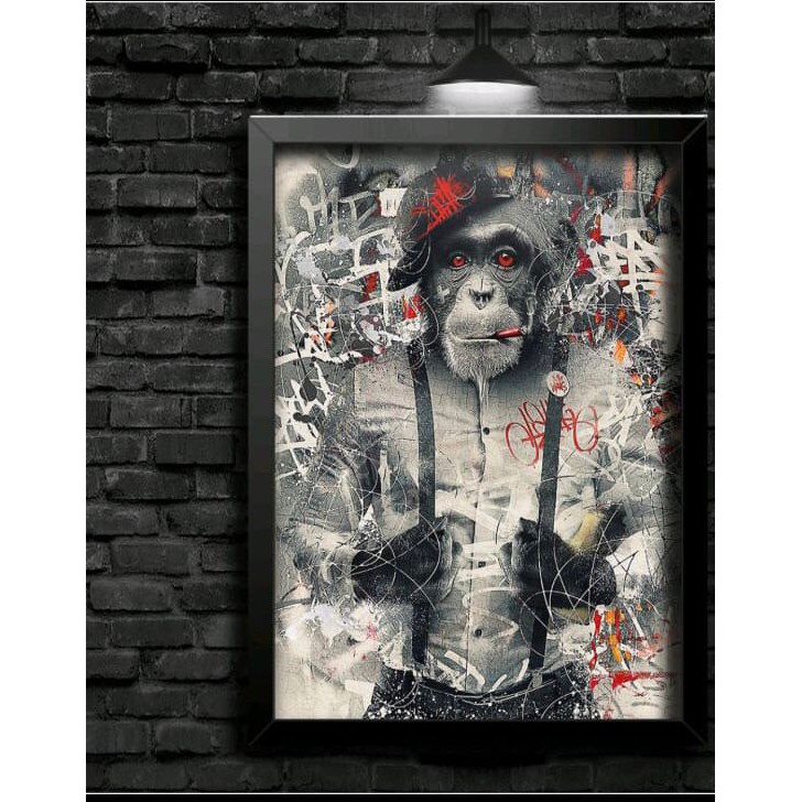 Quadro Decorativo De Animais - Macaco Grafitado - Pop Art - Street Arte - Empresa - Empresário