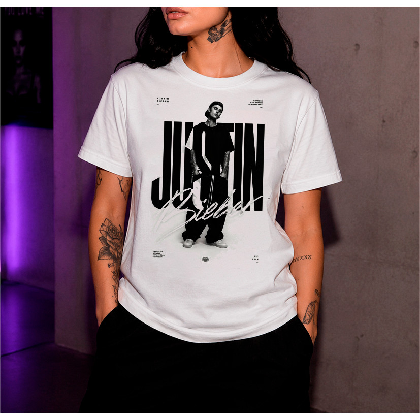 Camiseta Preimum Justin Bieber Cantor Pop Unissex Street Jovem Estilo Urbano Camisa 100% Algodão