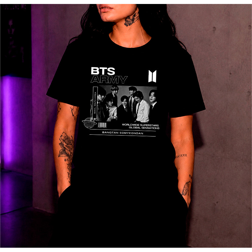 Camiseta Preimum BTS Army K-Pop Unissex Banda Coreana Bangtan Sonyeondan Street Camisa 100% Algodão